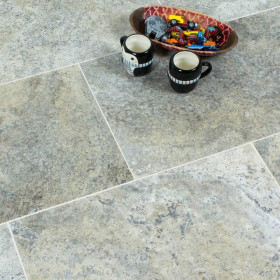 Carrelage travertin 40x60x1,2cm gris Silver Art pour intérieur
